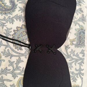 Black Strapless Push-Up Adhesive Bra with Drawstring Front Closure – Size C